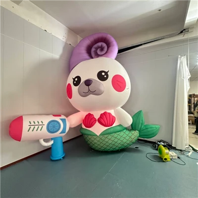 Mascote inflável gigante e fofo de sereia com selo de chapéu com pistola de água